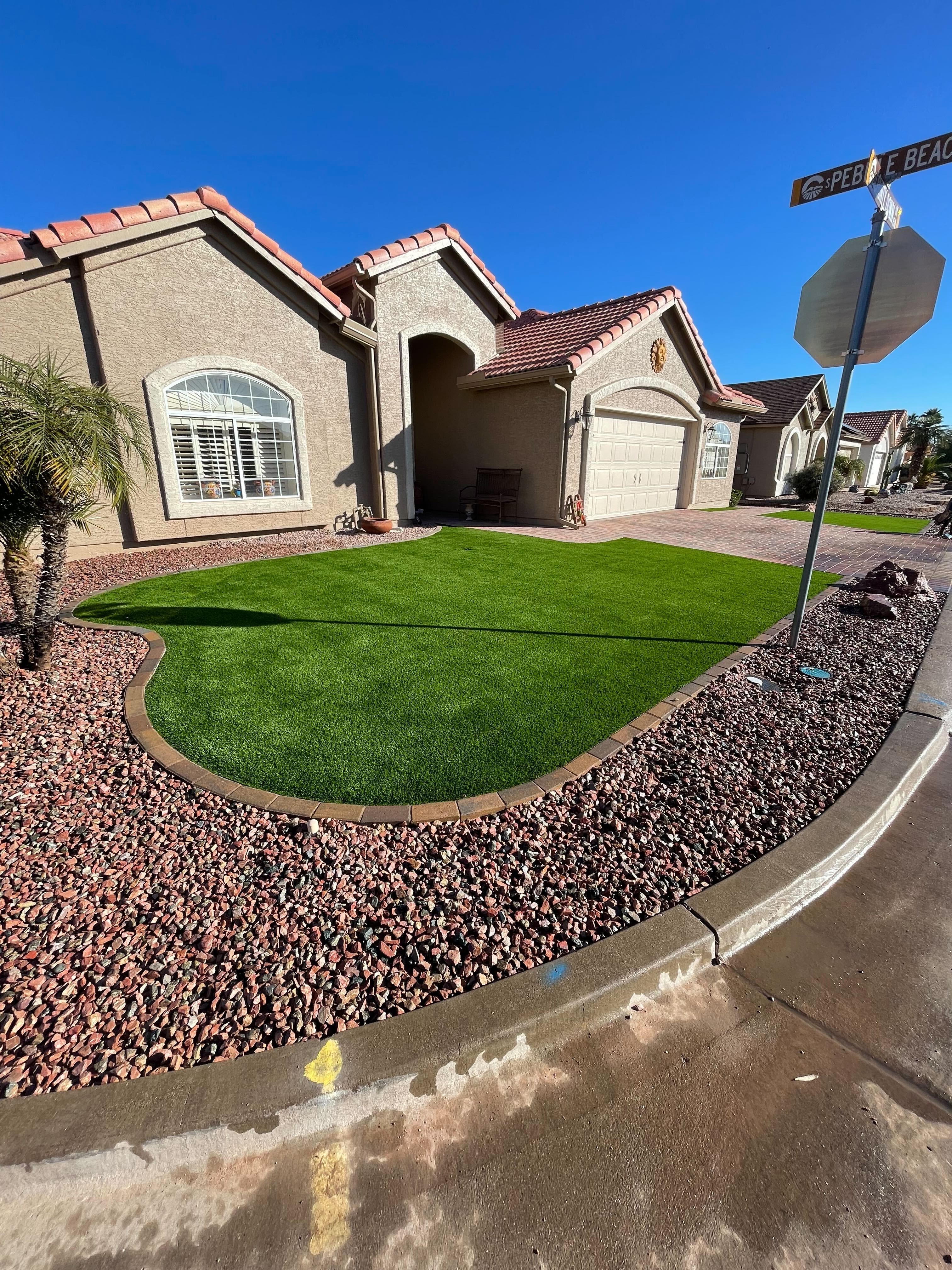Finished artificial turf lawn at a Phoenix-area home